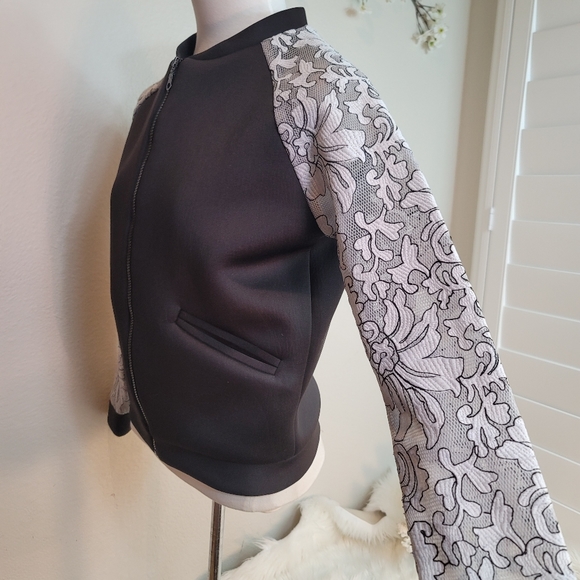 NWOT MAY & JULY SCUBA NEOPRENE BODY W LACE LONG SLEEVE BOMBER JACKET - Picture 7 of 16